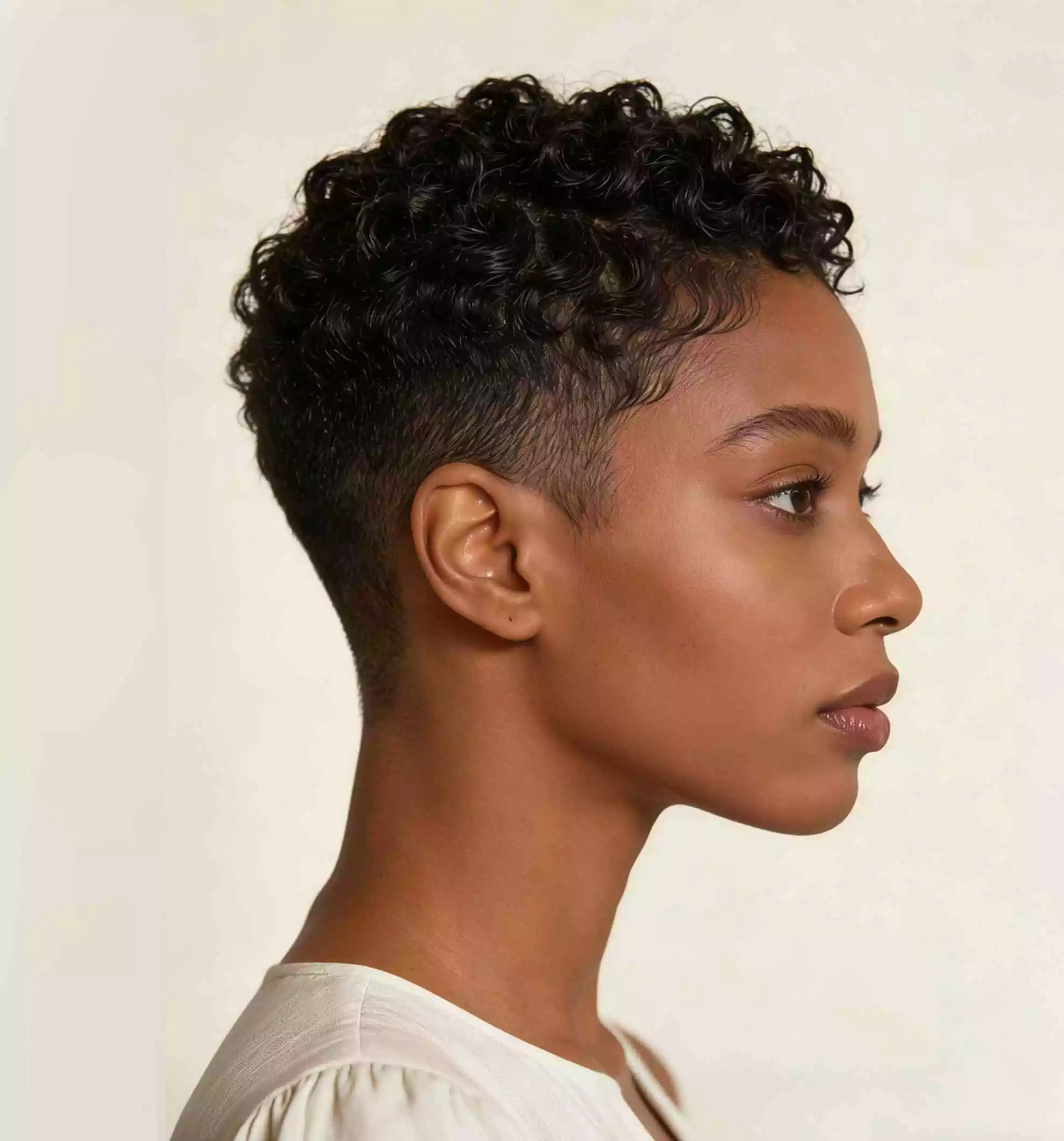 close-side tapered natural hairstyle for black women with defined top texture and a cleaner side profile