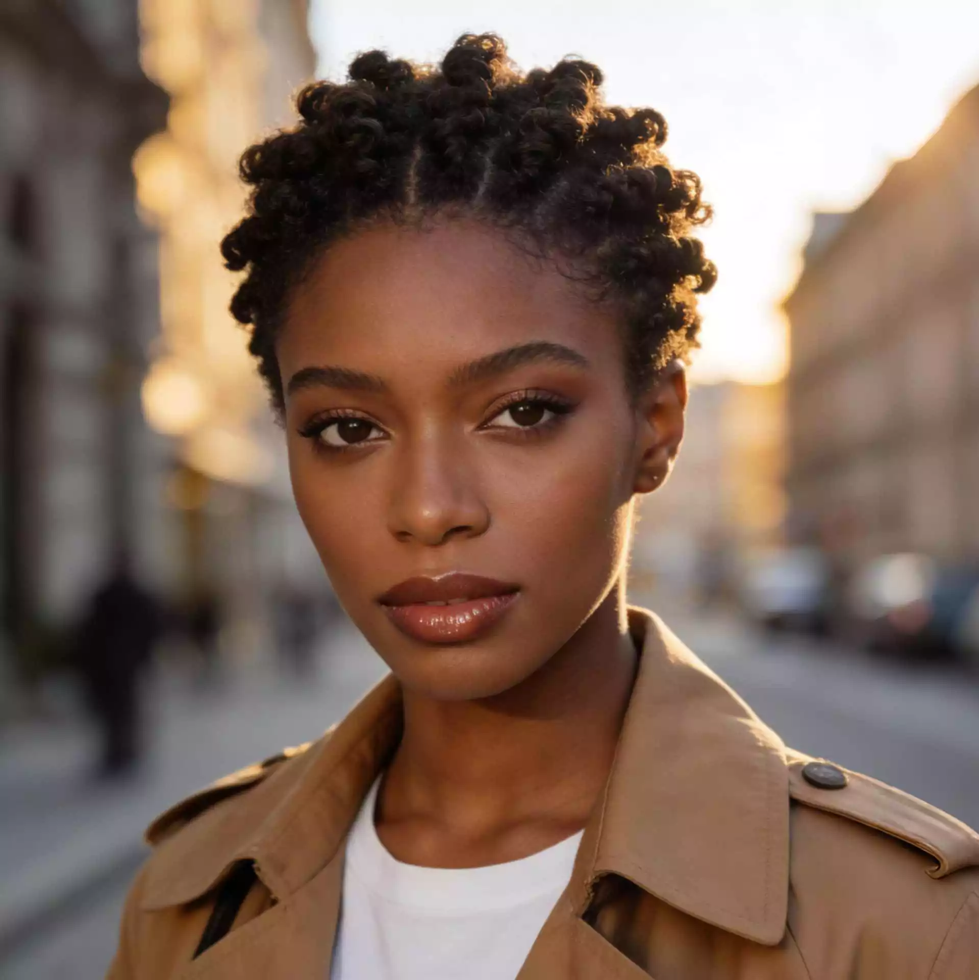 defined finger coils on short natural hair for black women with compact coil pattern and polished short texture