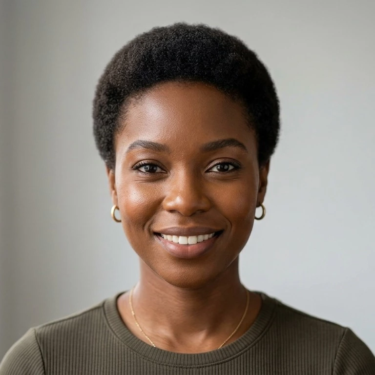 rounded short natural cut for black women with clean outline, soft side width, and balanced natural texture