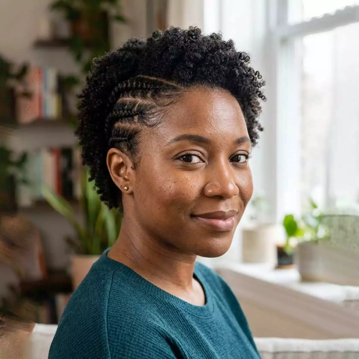 side flat twists on short natural hair for black women with shaped texture and a tidy practical finish