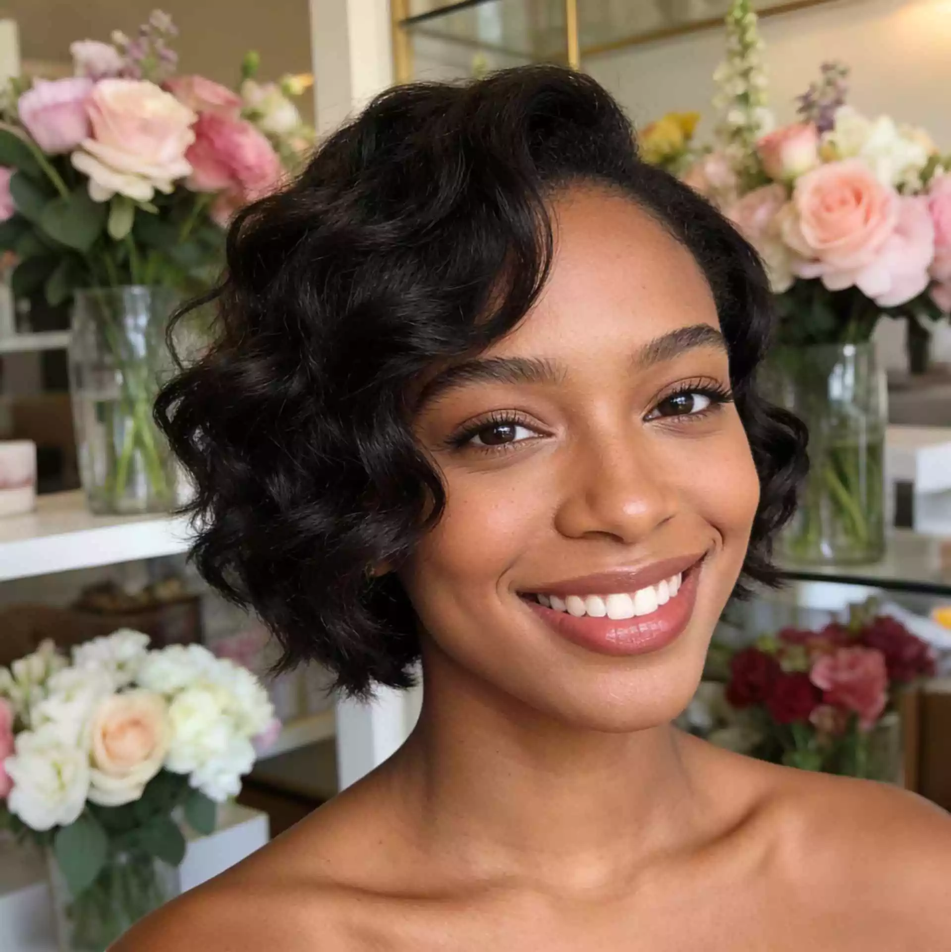soft curled short weave for black women with gentle movement, shorter length, and face-framing shape
