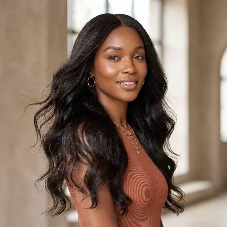 weave hairstyles for black women hero image with a sleek straight weave, soft body-wave weave, curly weave, and a short side-part weave