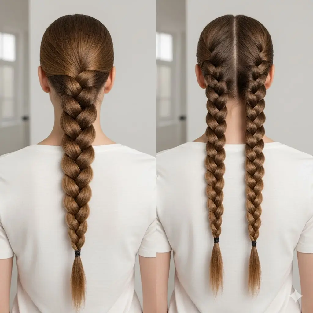 A stunning long high bubble braid, shown in both single and double styles, featuring perfectly spaced clear elastics and a sleek, glossy finish