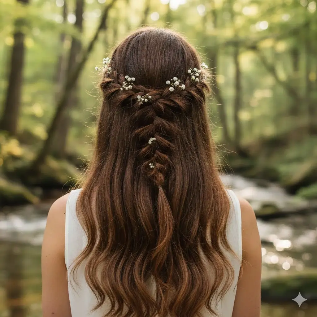 Cascading waterfall braid with loose waves falling through