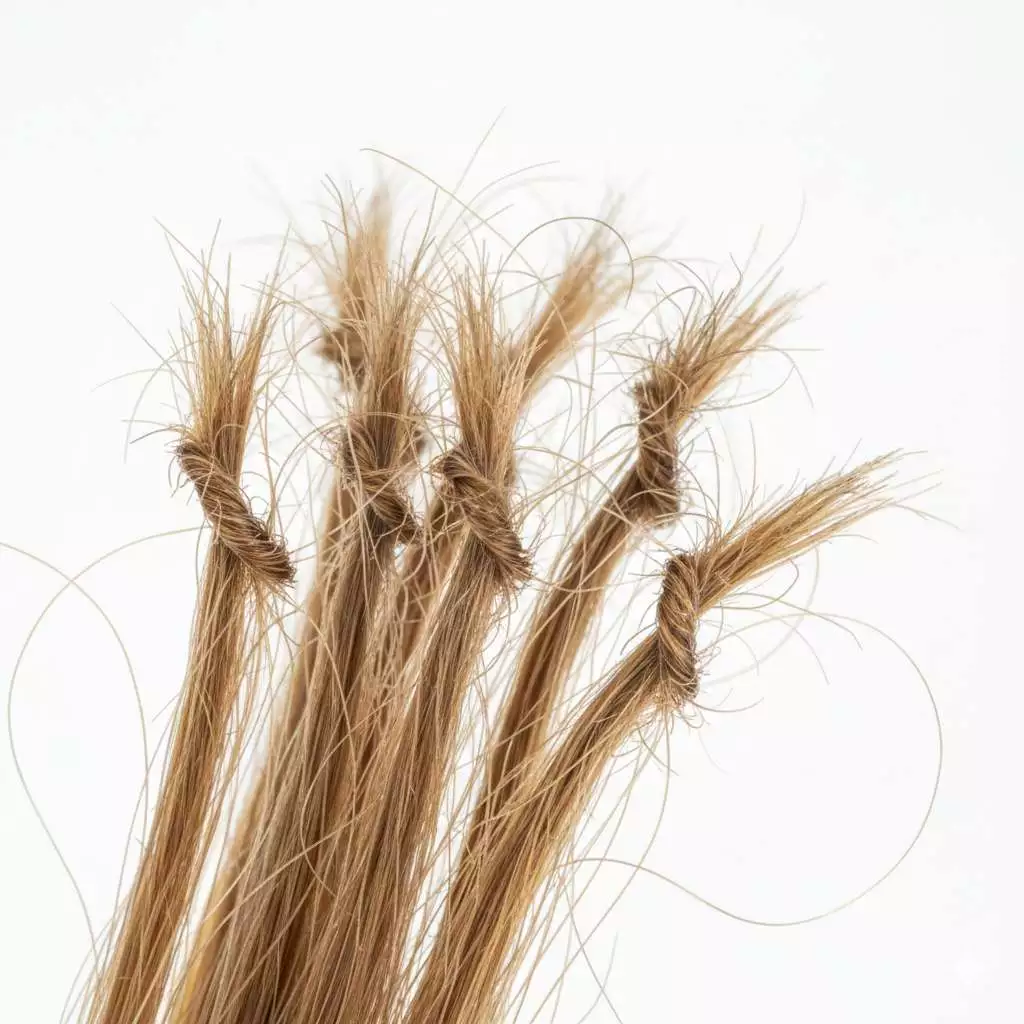 Knots near fragile ends caused by friction and dryness—common in long hair