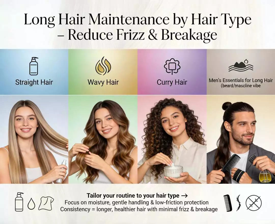 Long hair maintenance by hair type: straight vs wavy vs curly vs men’s essentials for less frizz and breakage