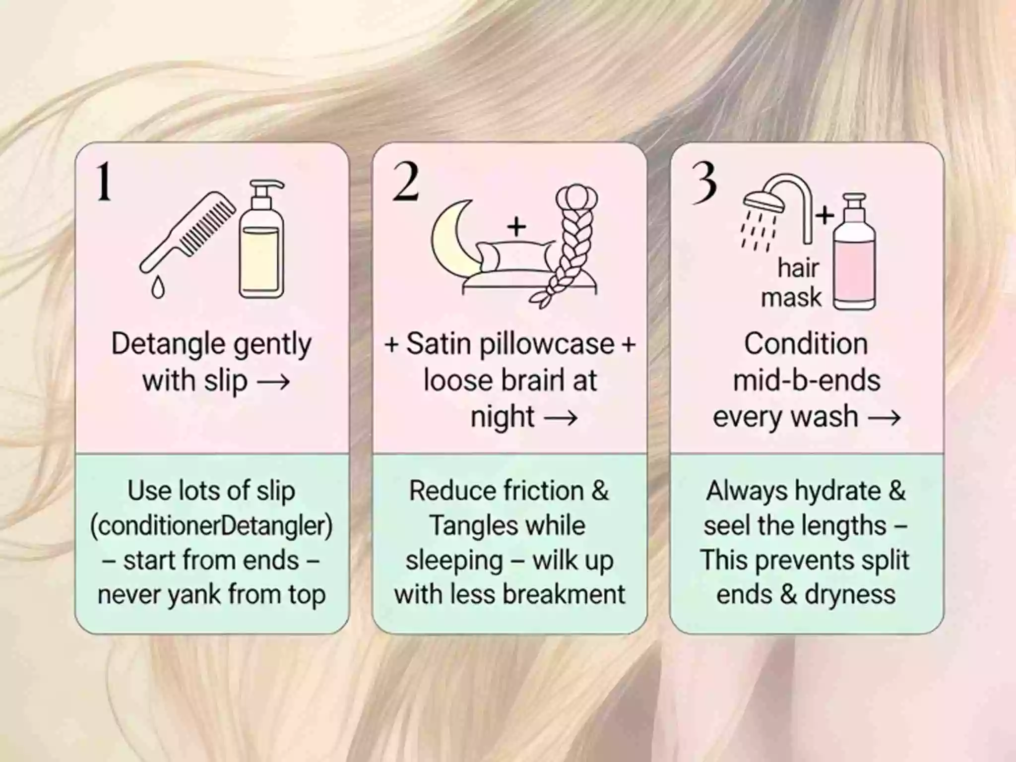 Long hair routine blueprint: wash day steps, night friction protection, weekly deep session