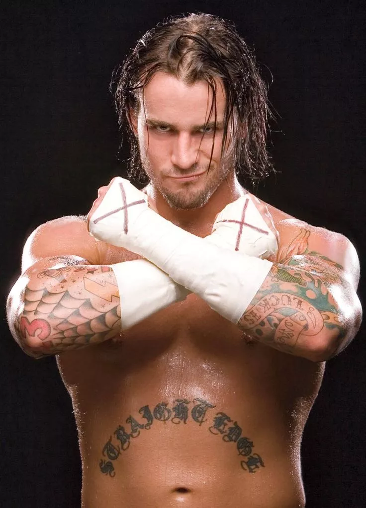 CM Punk slicked-back long hair placeholder — clean ear line, controlled direction, natural movement