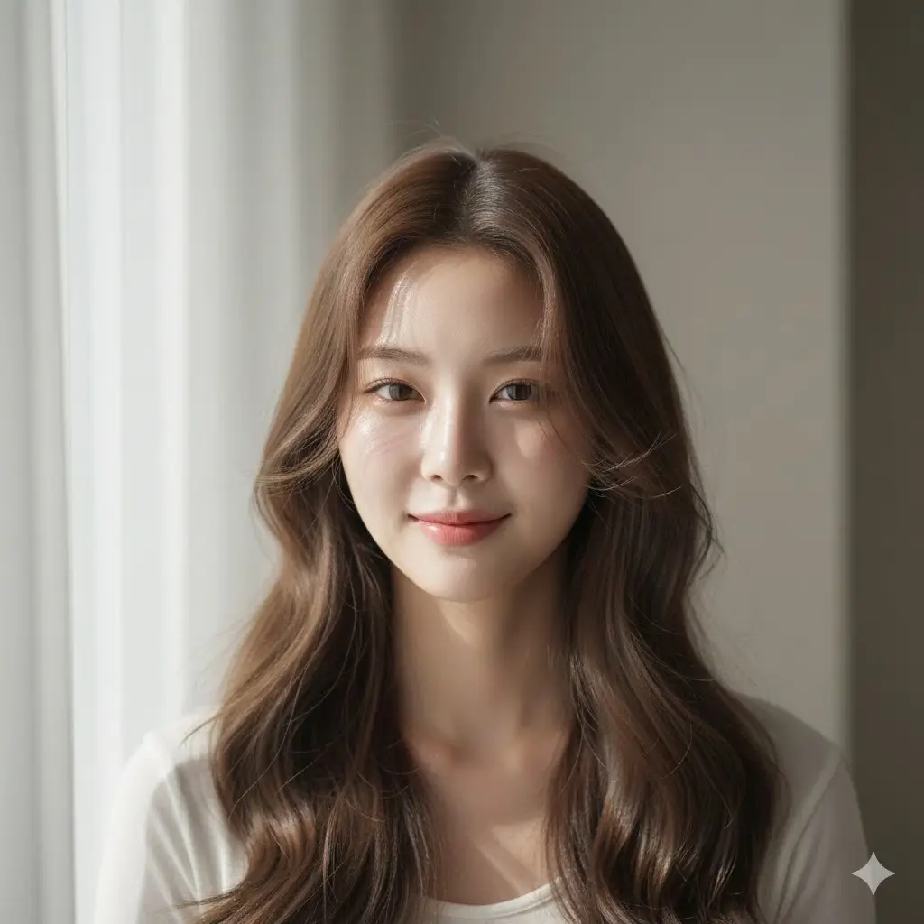 See-through long bangs melting into cheekbone-length layers