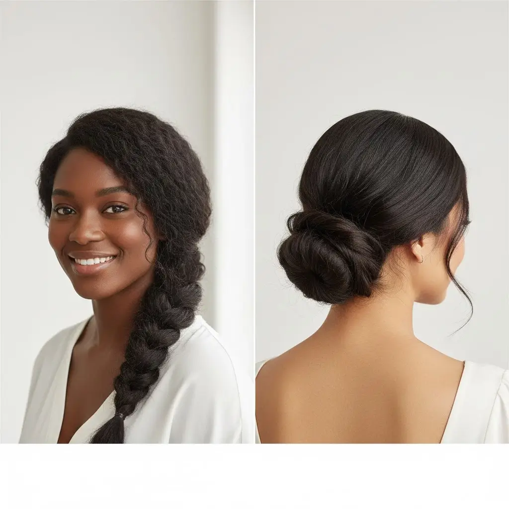 Loose braid and low bun protective styles