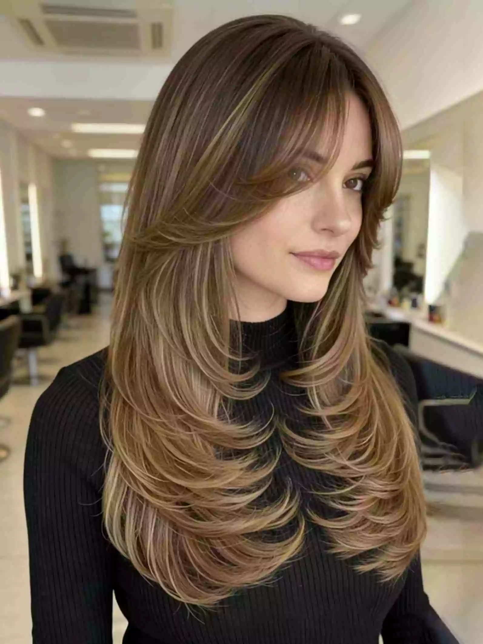 Butterfly layers for long straight hair — crown lift and blended length