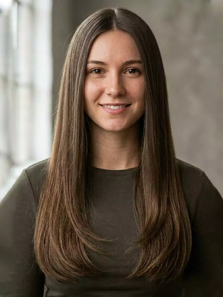 Collarbone-to-chest layers on long straight hair — soft shape that grows out well