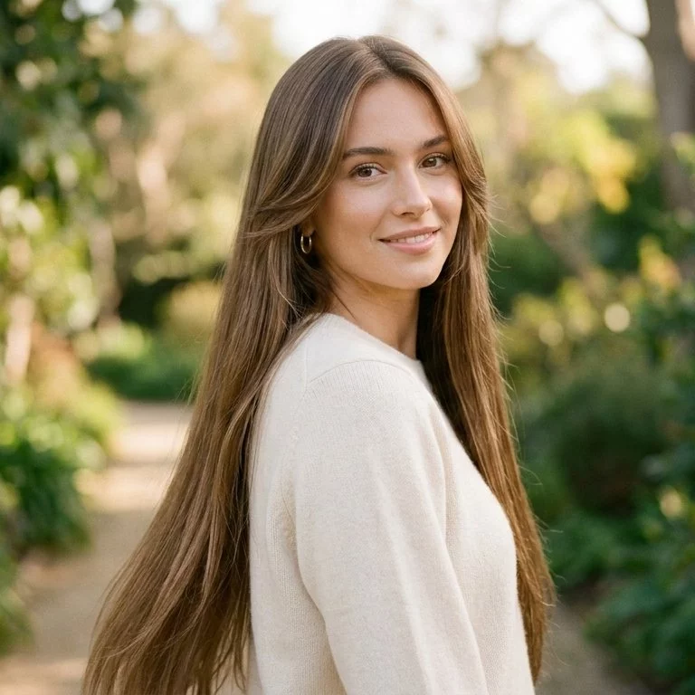 Face-framing layers on long straight hair — chin to collarbone blend