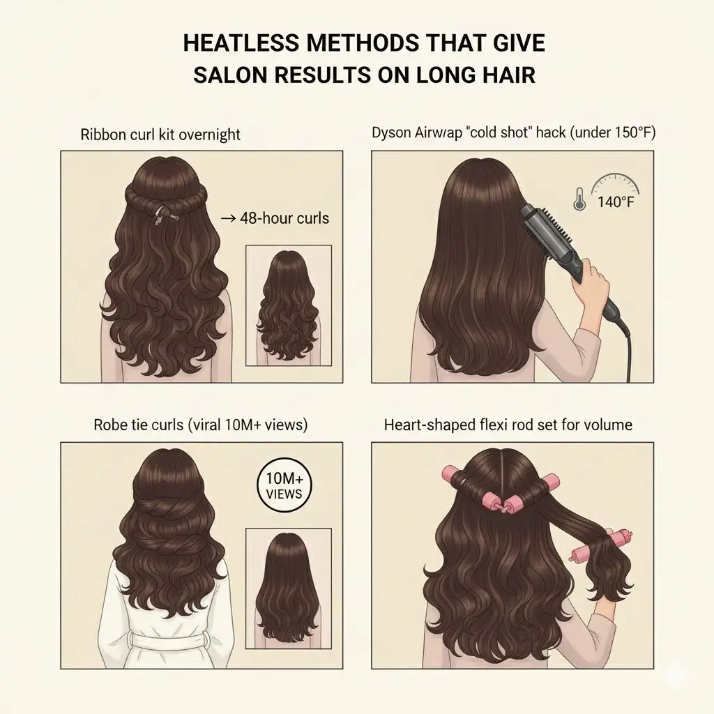 Four trending heatless curl techniques for extra long hair in 2026