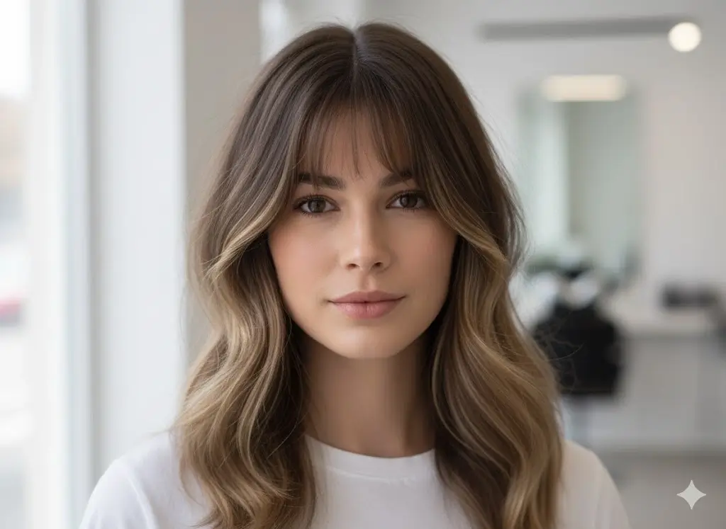 Effortless French-girl long layers with a soft, grown-out texture and wispy fringe