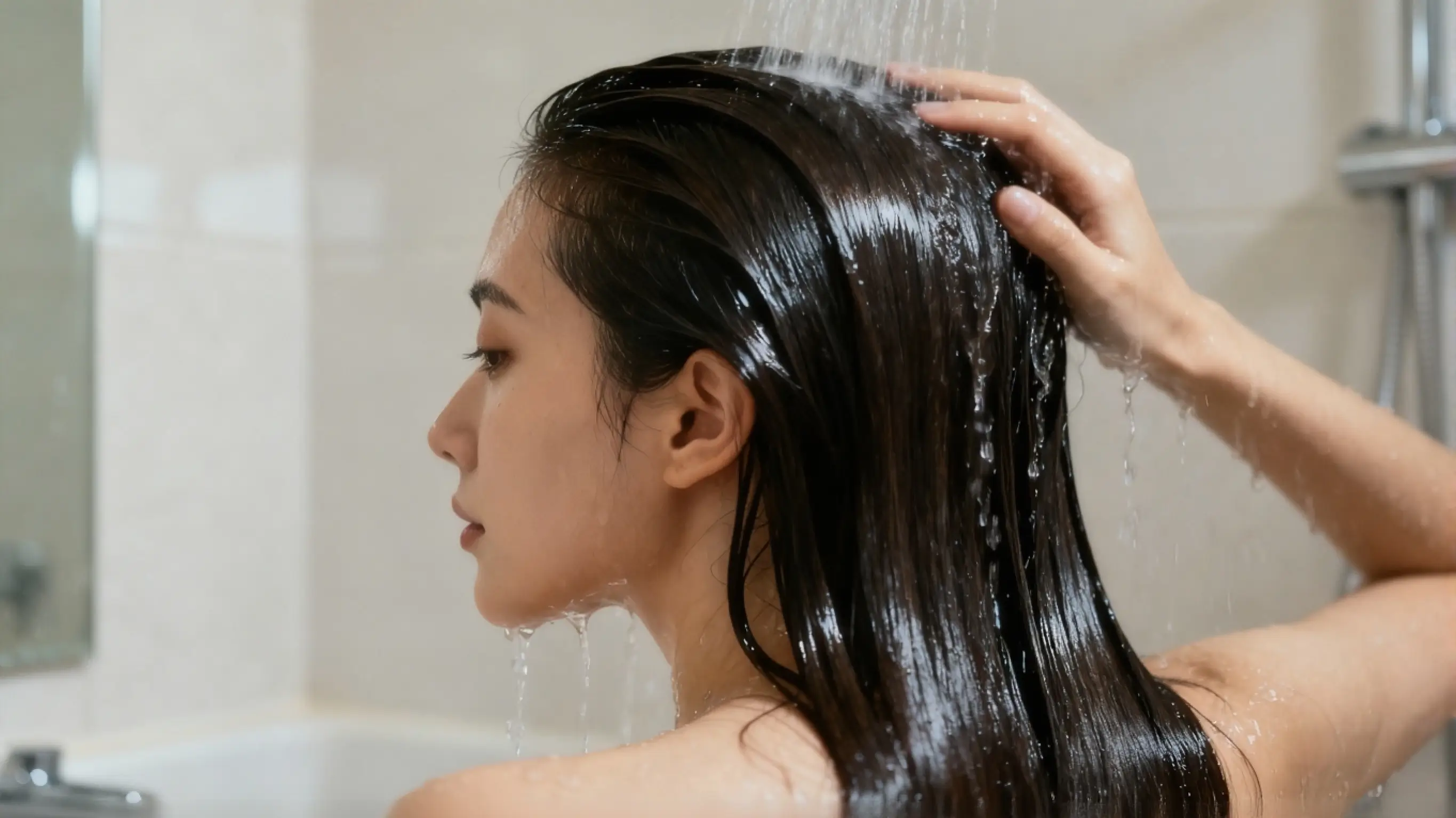 step-by-step daily long hair maintenance routine on extra long hair step 4