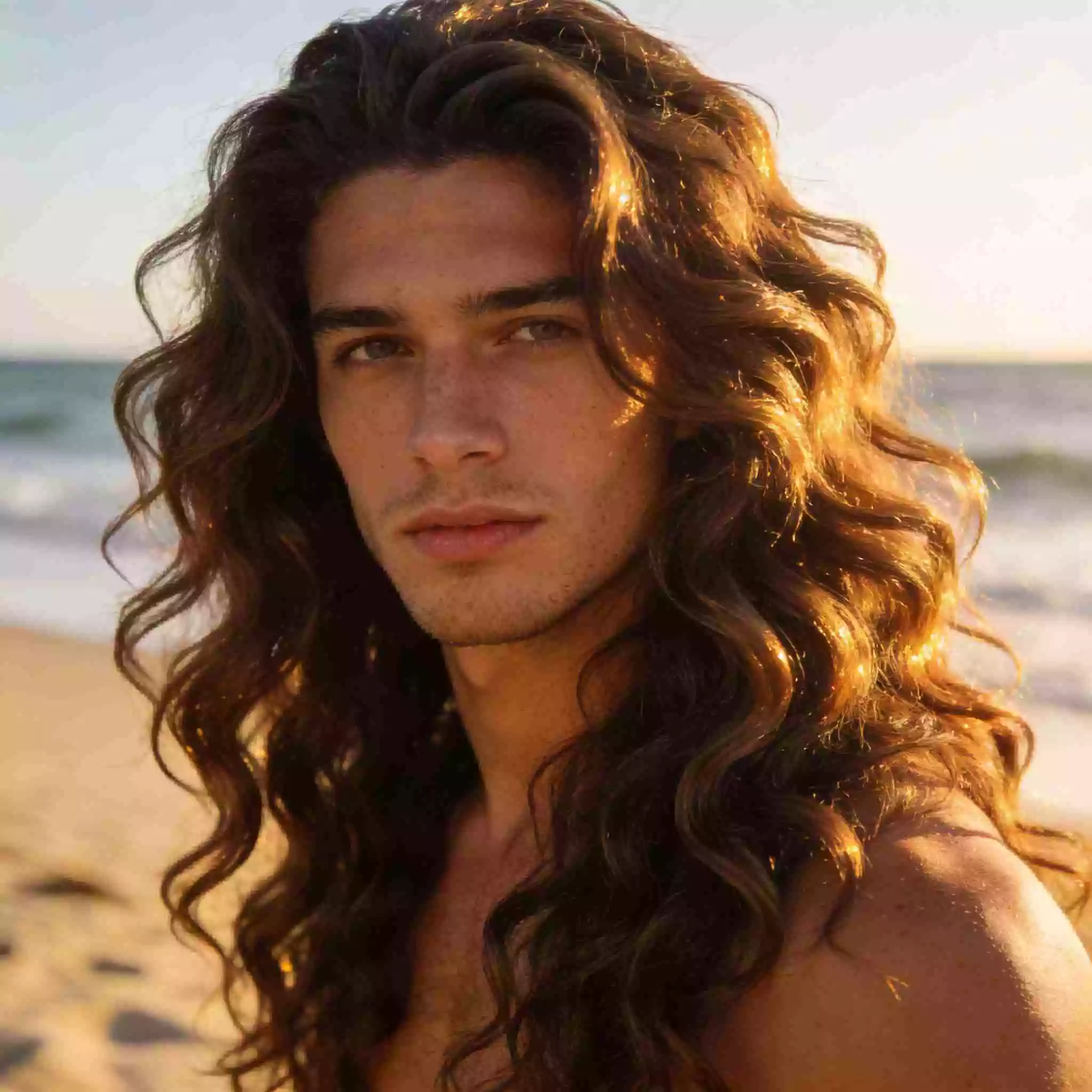 Textured wavy layered long hair for men highlighting natural waves and soft layers