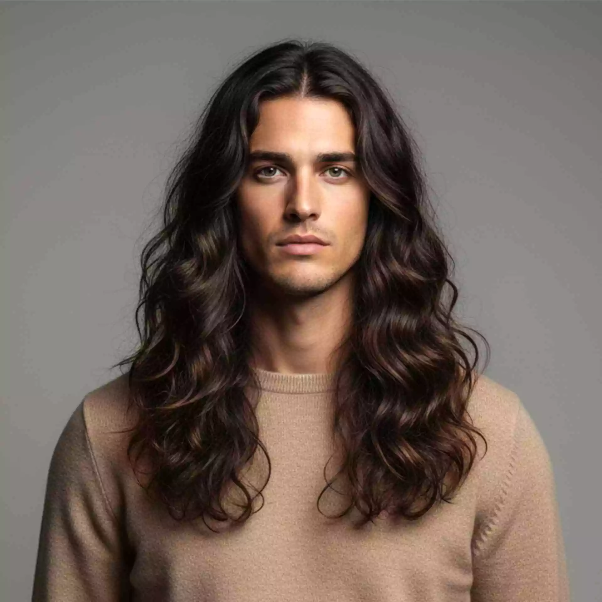Wavy flow men long hairstyles 2026—air-dried waves, soft volume, natural separation