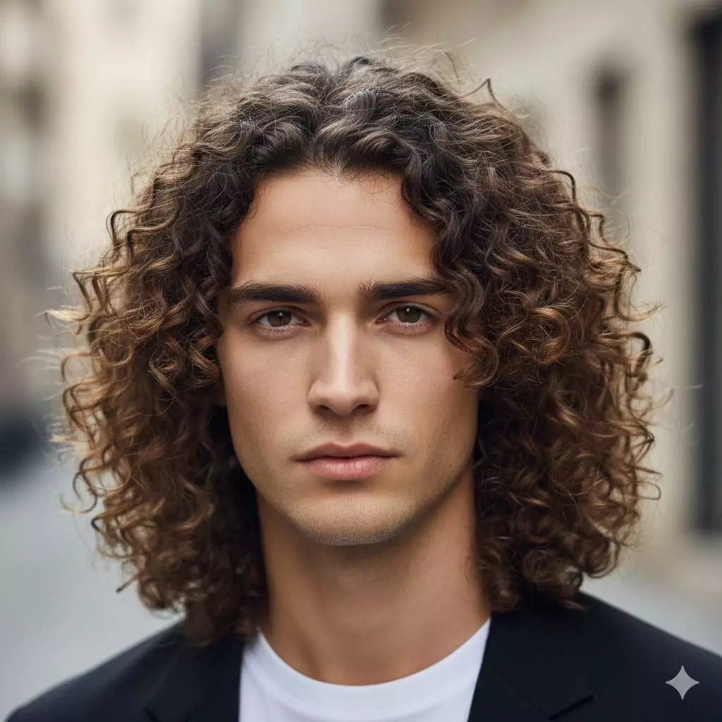 Defined longhair curls for men 2026, controlled volume and balanced silhouette, natural texture with clean shape