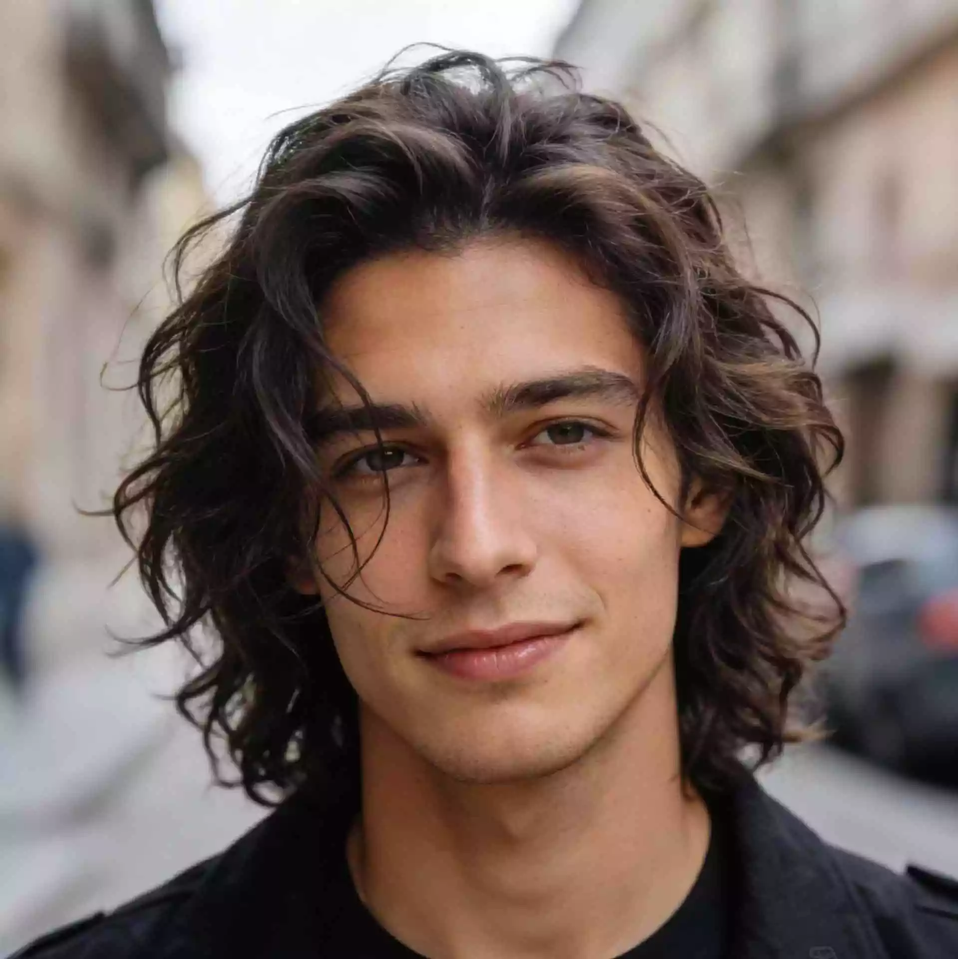 Wavy bro-flow close-up, long hair men 2026 with loose waves, air-dried texture, relaxed natural volume