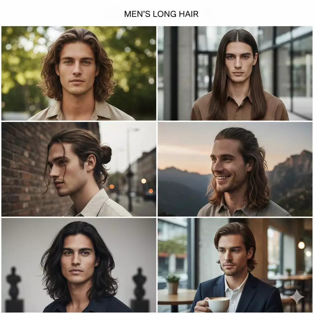 Men’s longhair styles gallery 2026—tie-back options, textured flow, clean outline, everyday wearable finishes