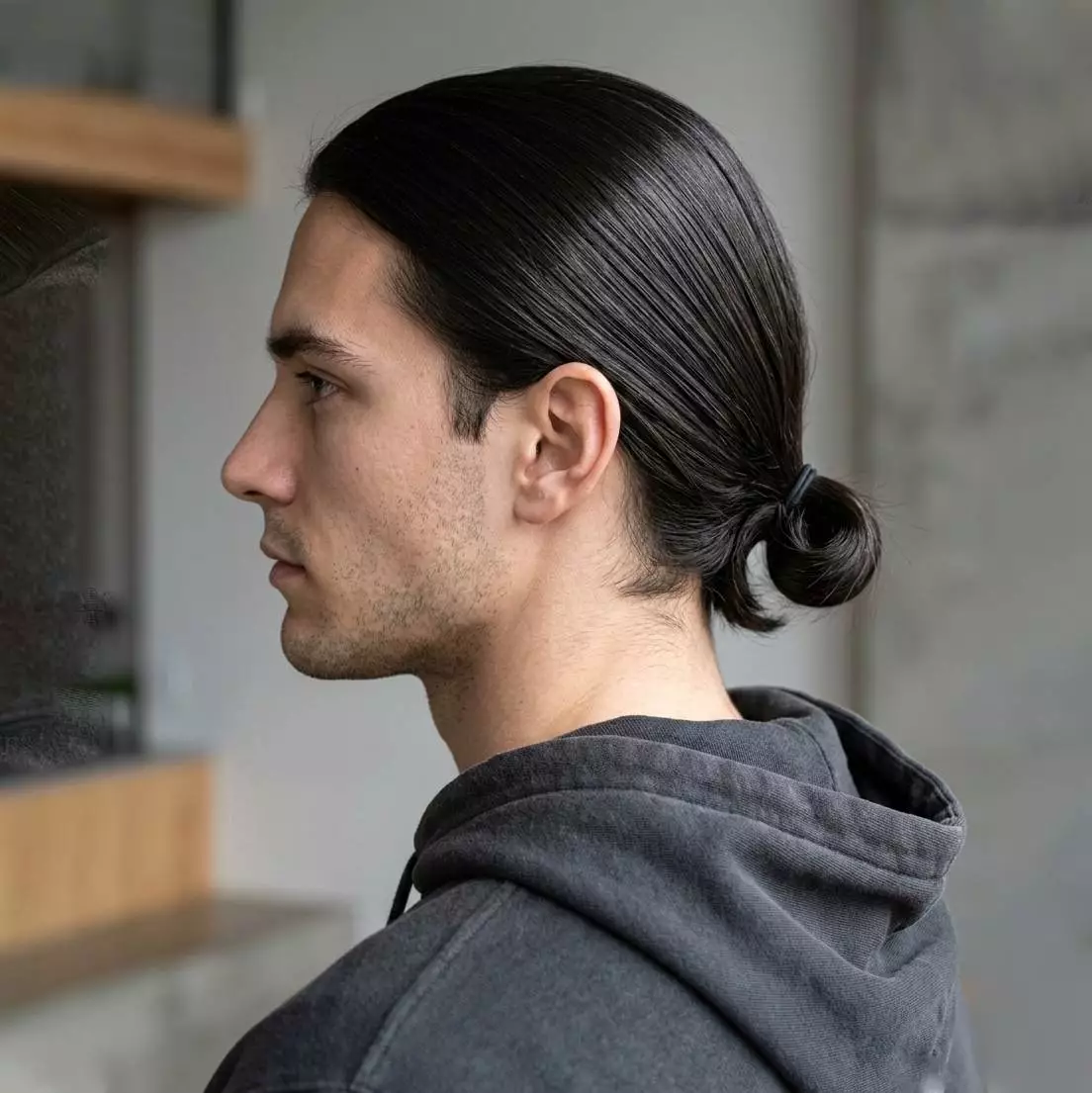 low bun — shoulder length — clean silhouette + easy grow-out