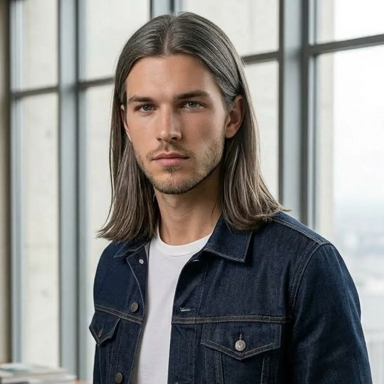 middle part long straight hair men — blunt-end middle part with fuller straight ends