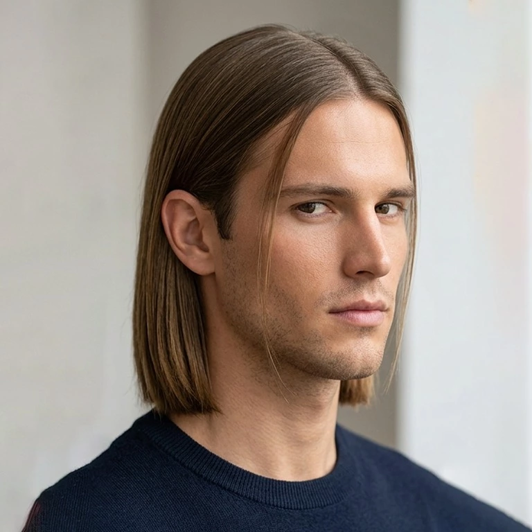 middle part long straight hair men — face-framing middle part with soft front shaping and clean straight length