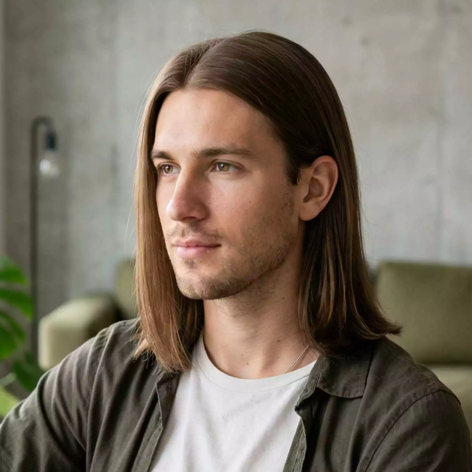 middle part long straight hair men — internal-layer middle part with lighter movement on straight hair