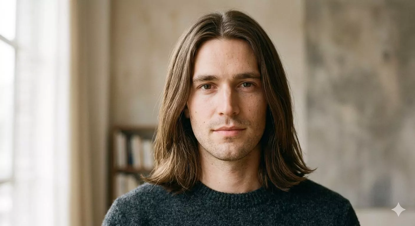 middle part long straight hair men — clean center part on long straight hair with natural flow