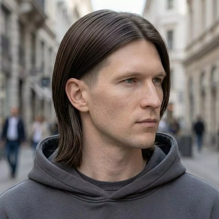 soft undercut — shoulder length — bulk removed under layer while keeping length