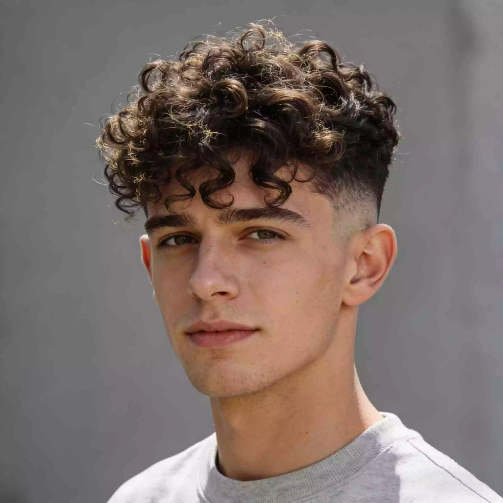 curly burst fade with long top — defined curls on top with rounded burst fade and clean ear contour
