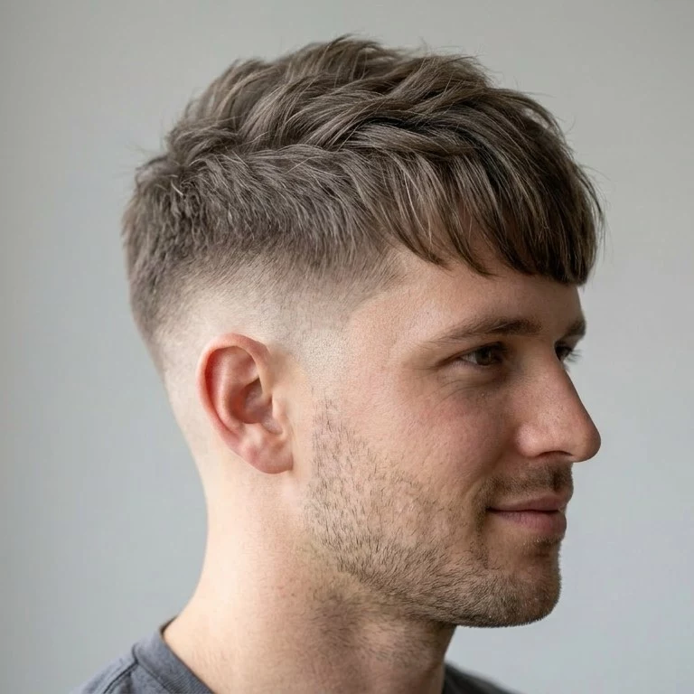 straight burst fade with long textured top — straight men’s hair with longer top and clean rounded burst fade