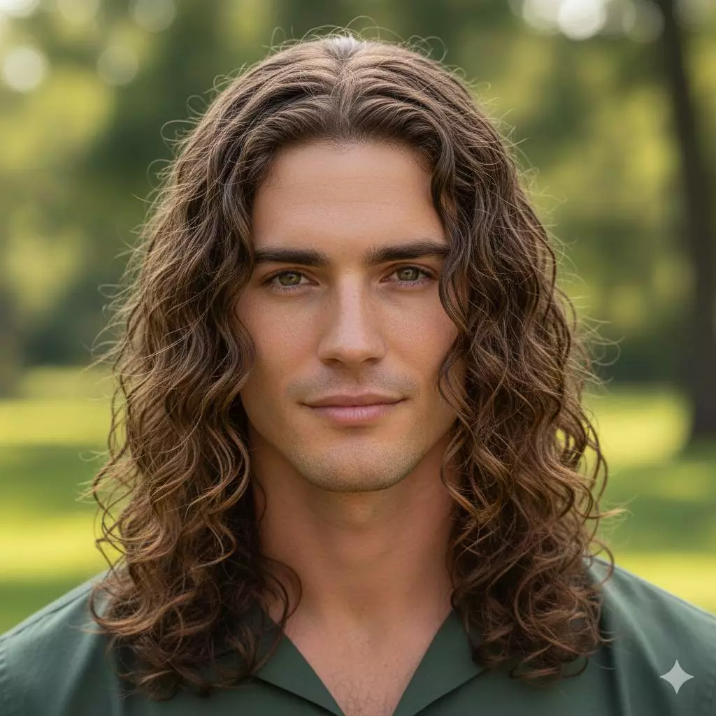 2a long wavy hair men 2026—light waves, clean separation, airy texture, minimal product finish