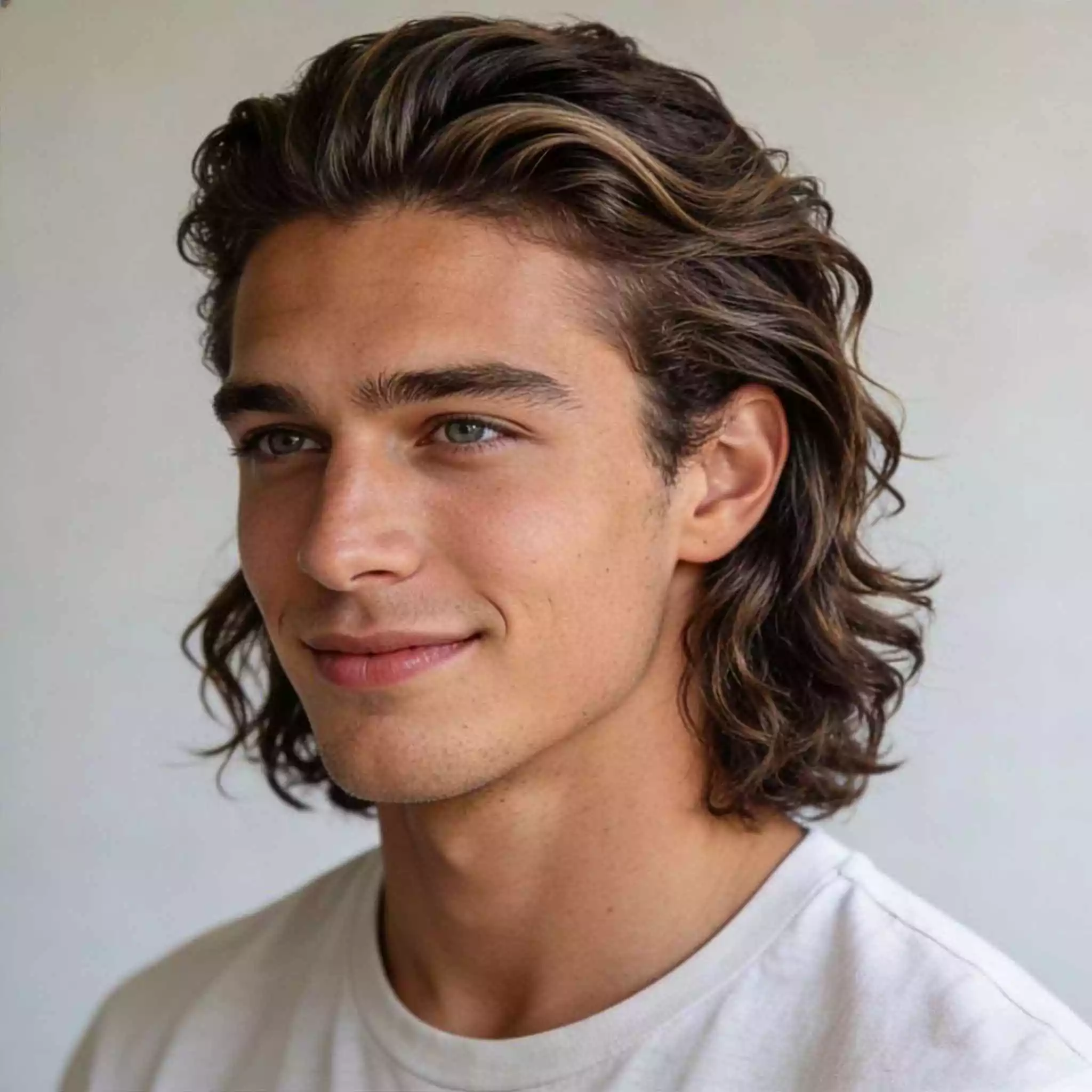 Long wavy hair men 2026 bro flow—air-dried push-back waves, relaxed volume, clean perimeter, effortless finish