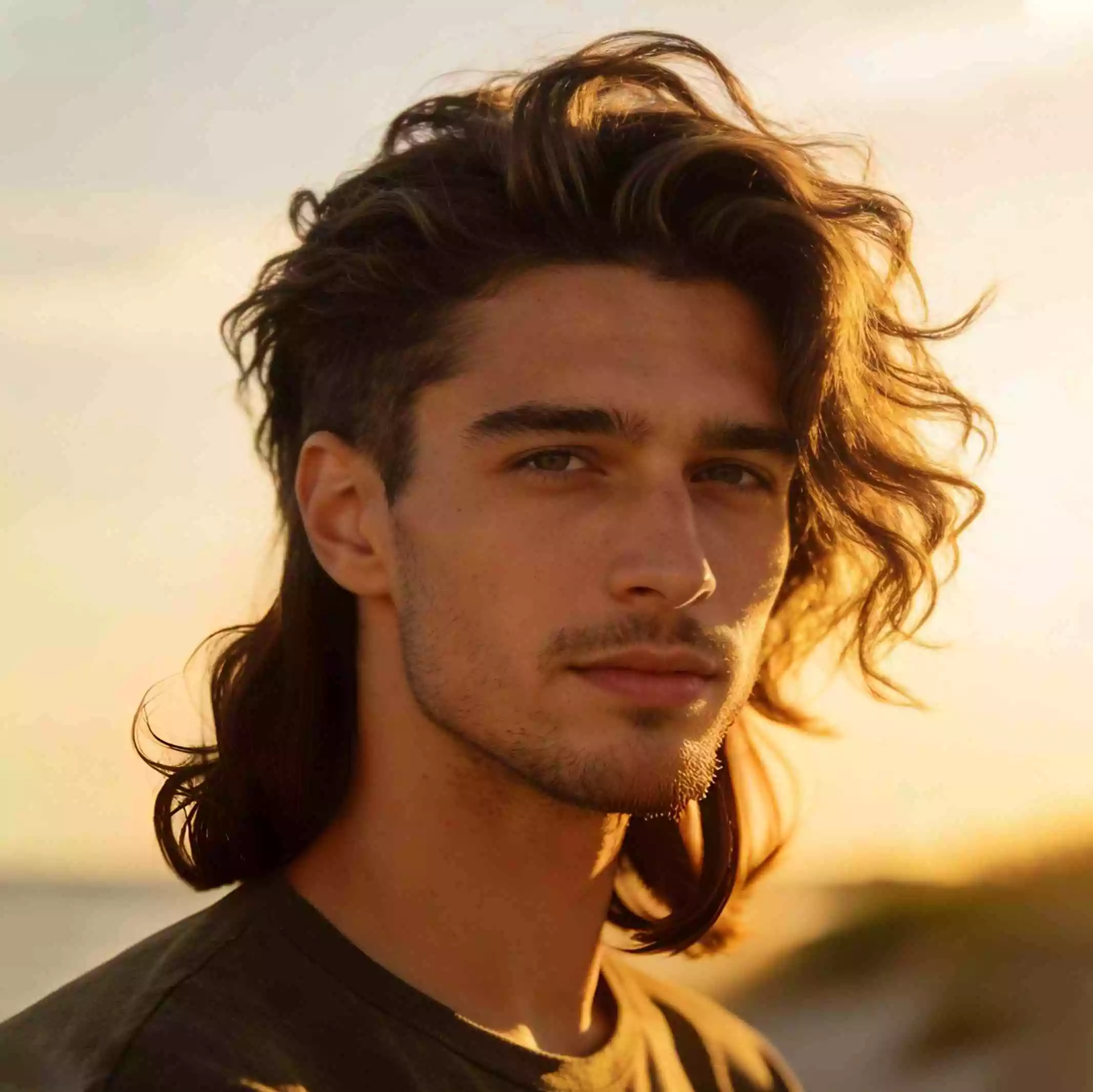 Wavy wolf cut men — wolf cut long hair men with tousled waves and layered movement