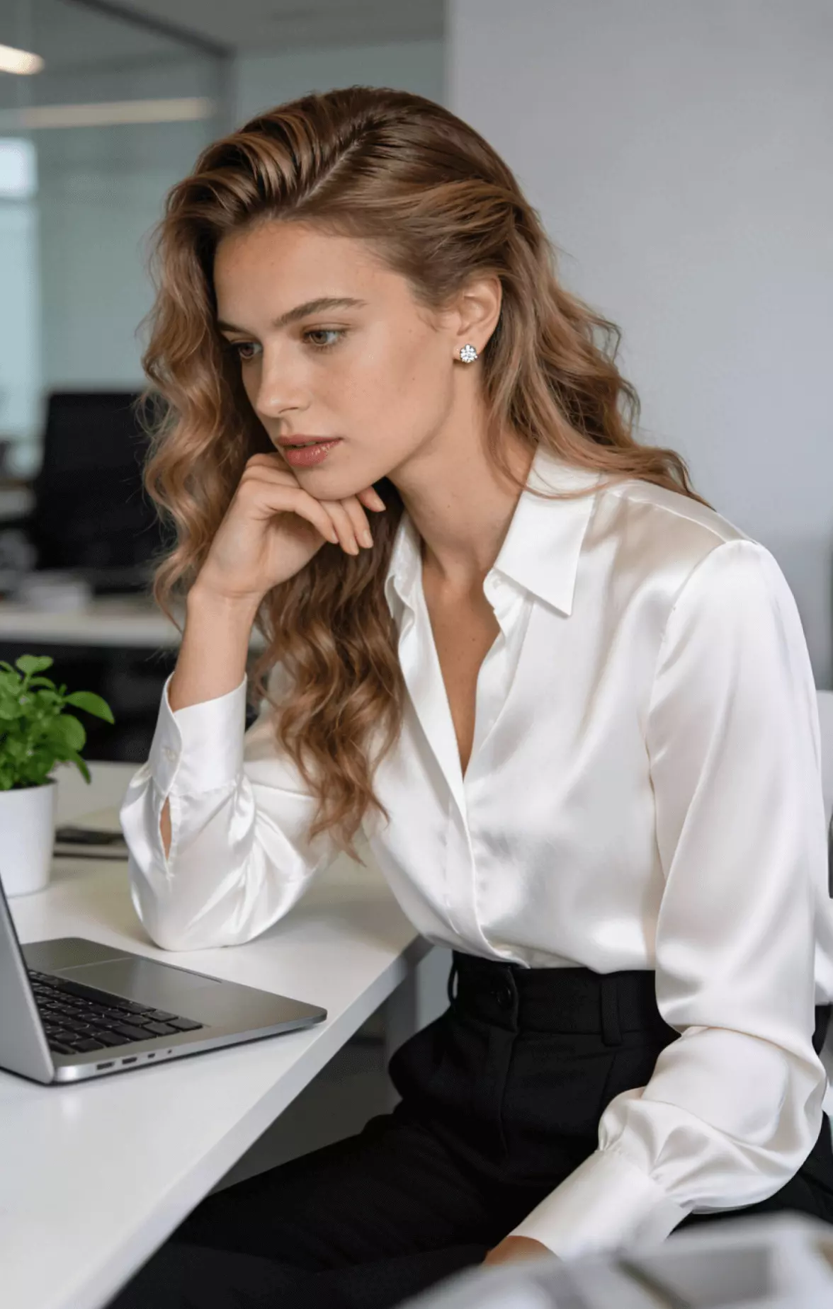 long hair office hair trends — low-maintenance loose waves with gentle bend, side part, neat everyday work styling