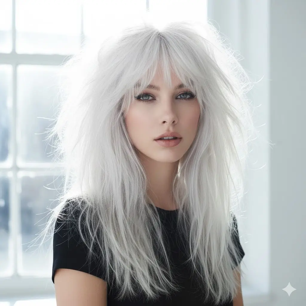 Icy blonde with maximum texture and choppy ends