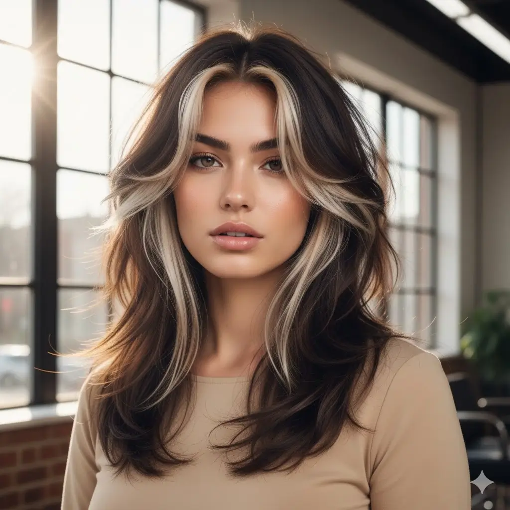 Bold face-framing highlights + shaggy layers