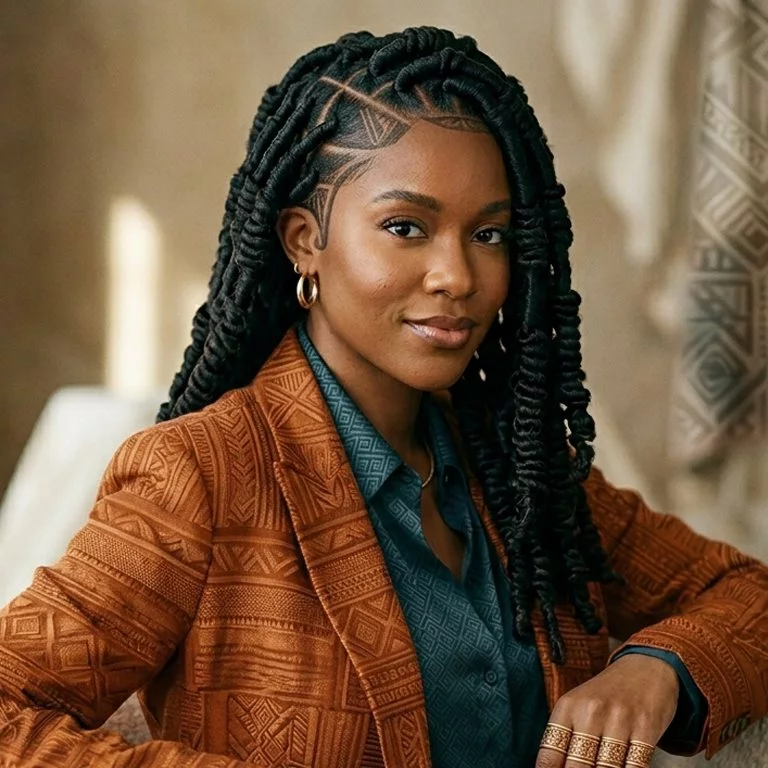 barrel loc styles for black women with sculpted wrapped sections, defined pattern work, and a polished structured finish