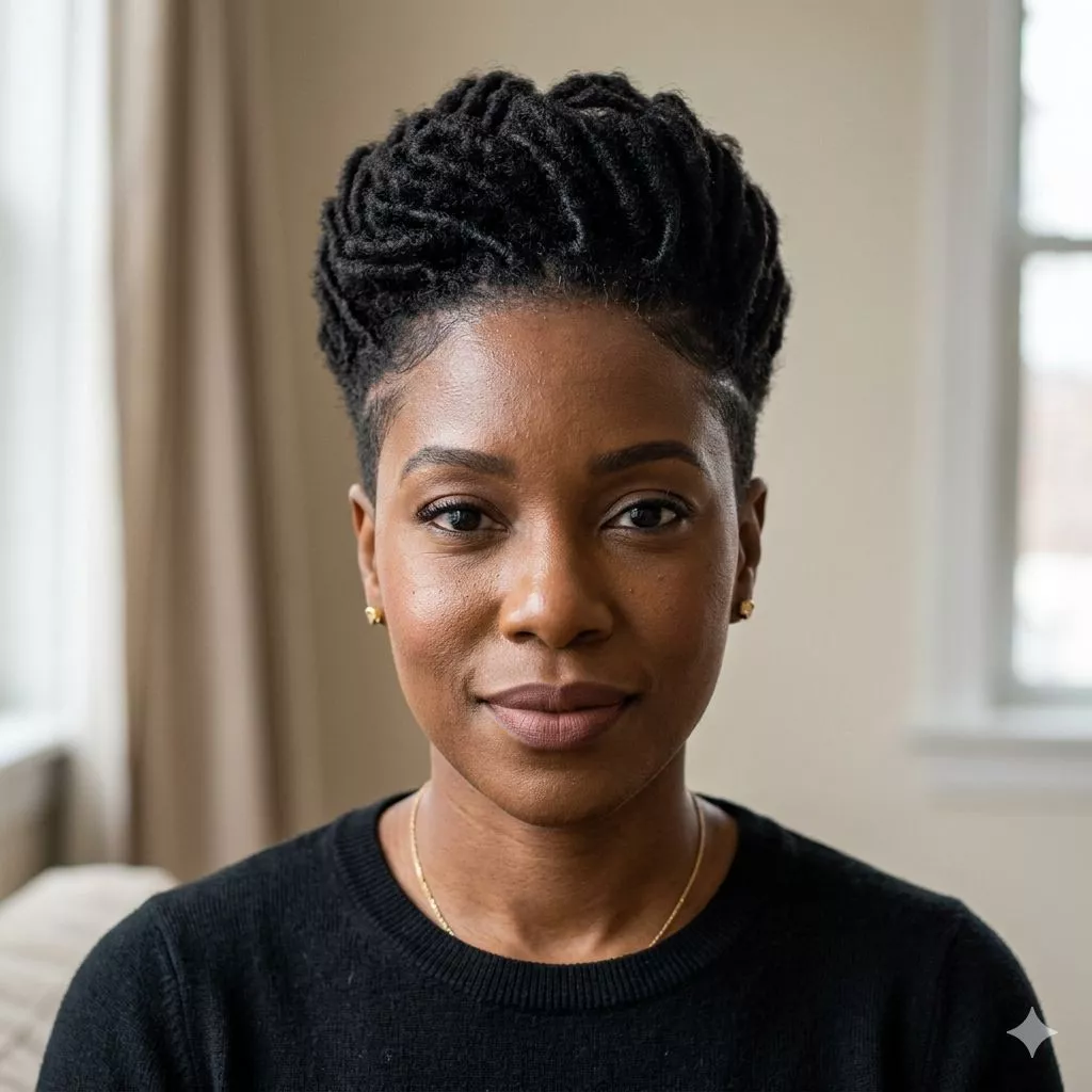 tapered short loc styles for black women with cleaner sides, lifted crown, and a sharper polished outline