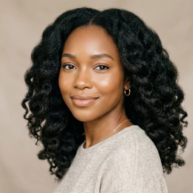 braid-out natural hairstyle for black women with stretched texture, soft fullness, and a natural shoulder-framing shape