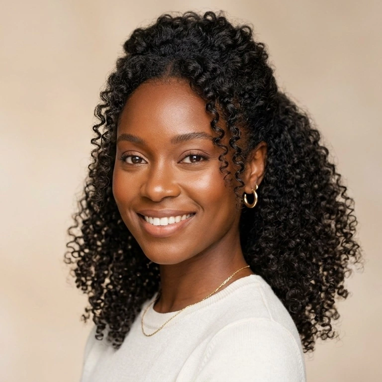half-up natural hairstyle for black women with lifted crown, visible curls, and a soft everyday finish