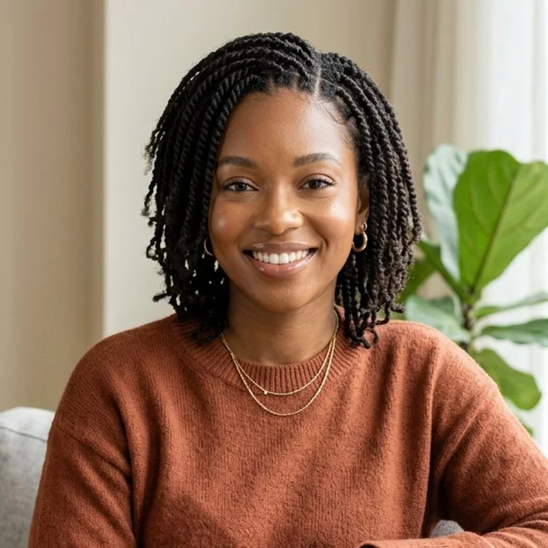 mini twists natural hairstyle for black women with neat sectioning, soft texture, and an easy low-manipulation finish