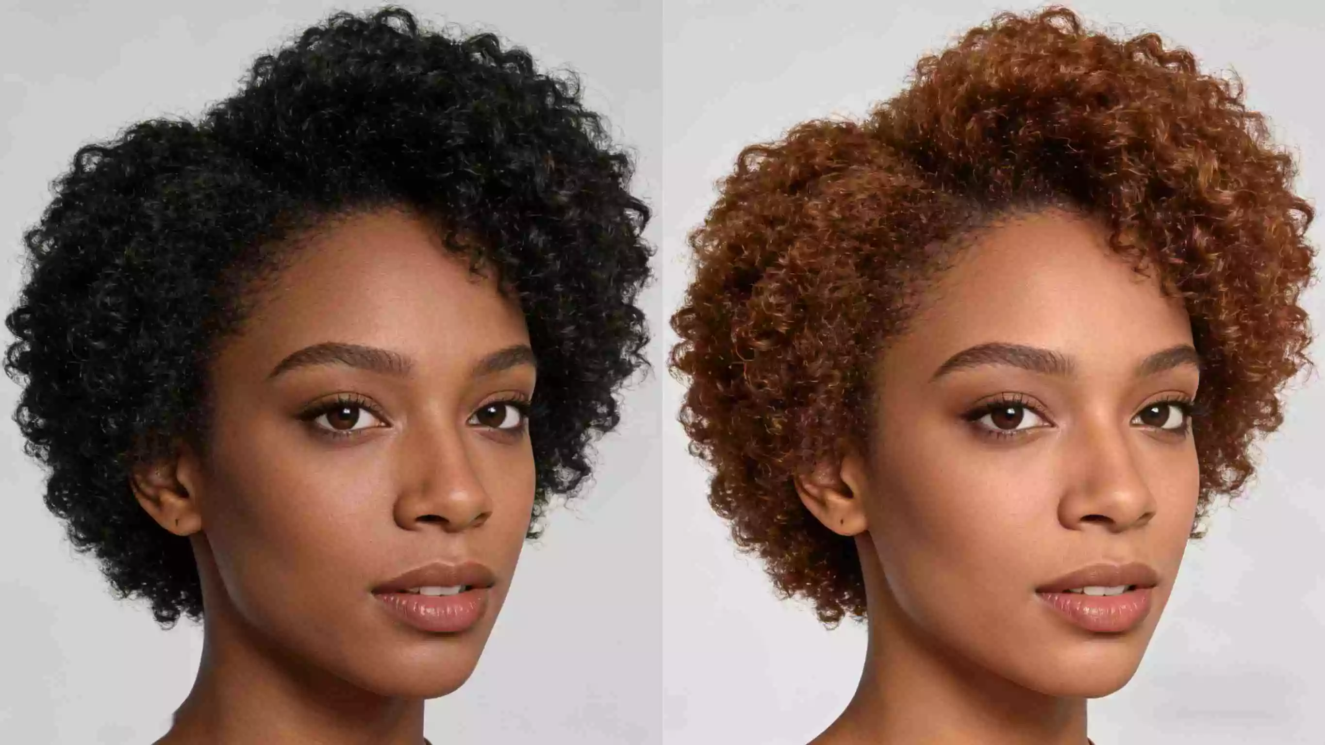 natural hairstyle color preview placeholder with soft curls, warm brown tone, and defined shape for virtual try-on comparison