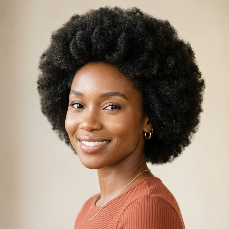 shaped natural hairstyle for black women with rounded volume, clean outline, and balanced face-framing natural texture