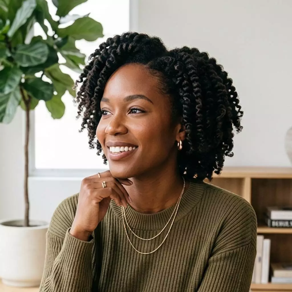 twist-out natural hairstyle for black women with defined coils, soft stretched volume, and a rounded everyday shape