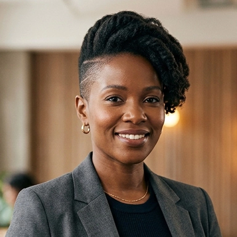buzzed side-swept pixie for black women with close sides and a shaped top section