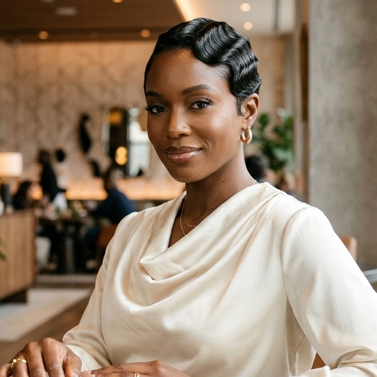 classic finger waves for black women with sleek shine and sculpted short pattern