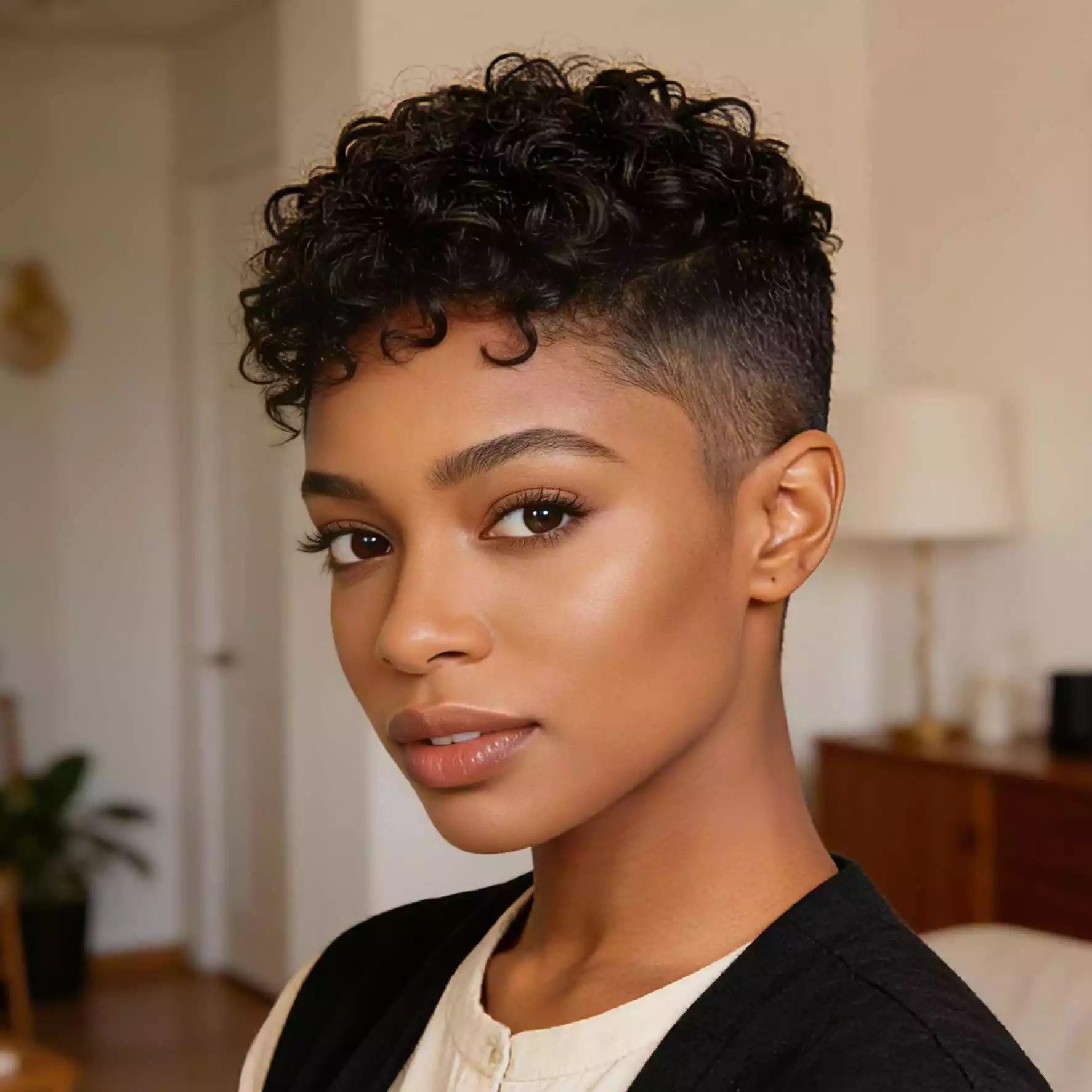 curly tapered cut for black women with defined top texture and tapered sides